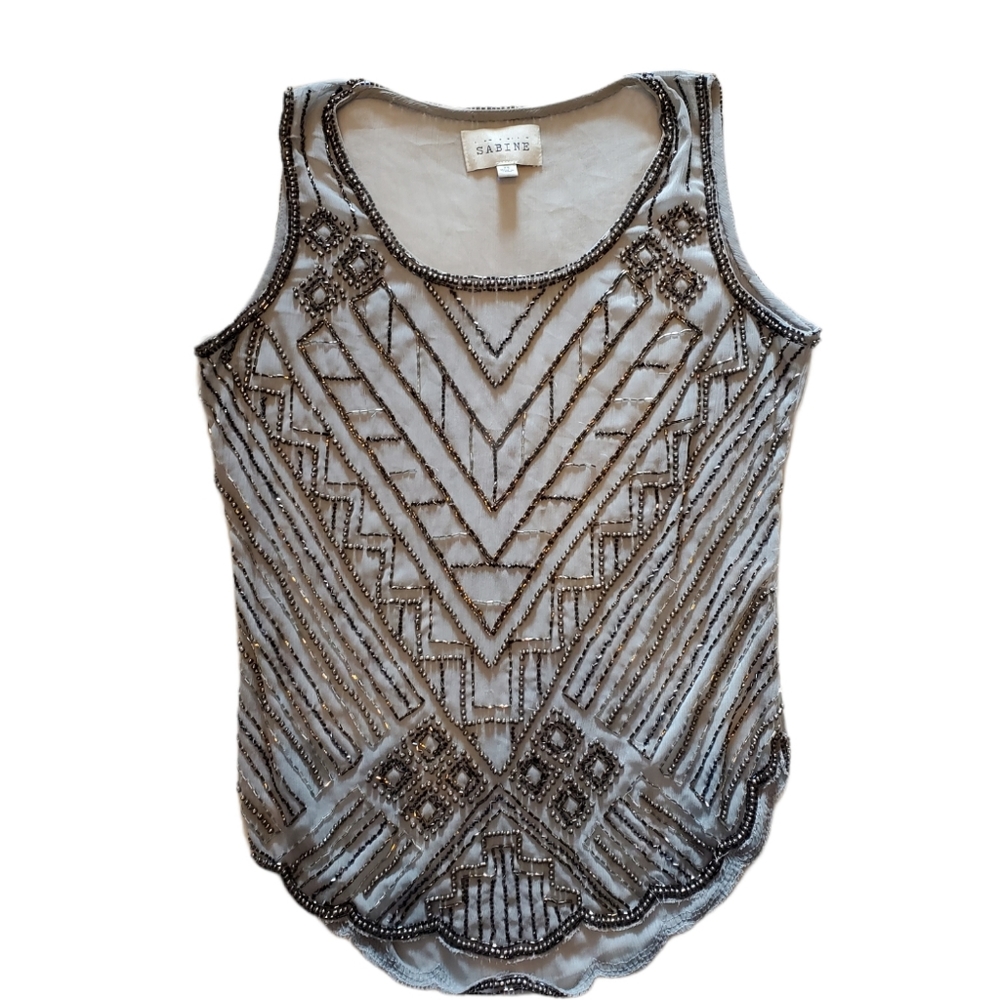 Anthropologie Sabine Sheer Embellished Tank Top